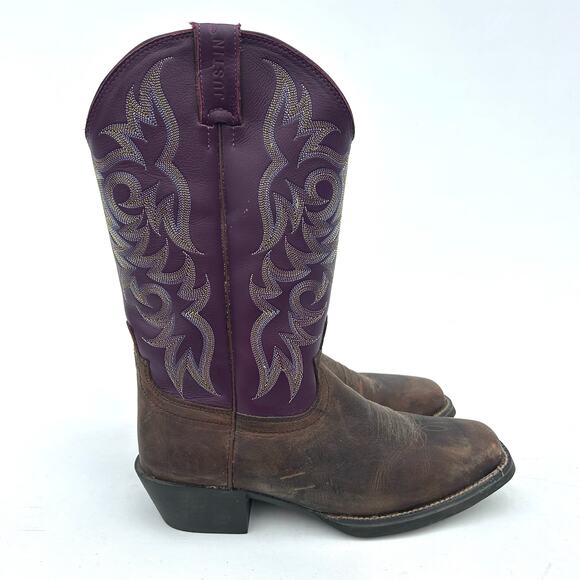 Justin Men’s Stampede Cowboy Boots Western Purple Leather Size 10 EE Extra Wide - Picture 2 of 10
